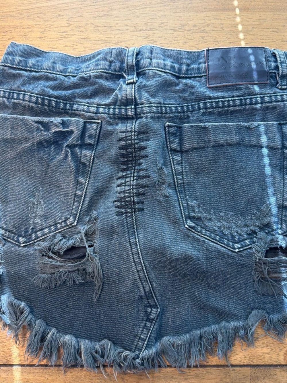 One Teaspoon Distressed Denim Mini Skirt in Faded Blue